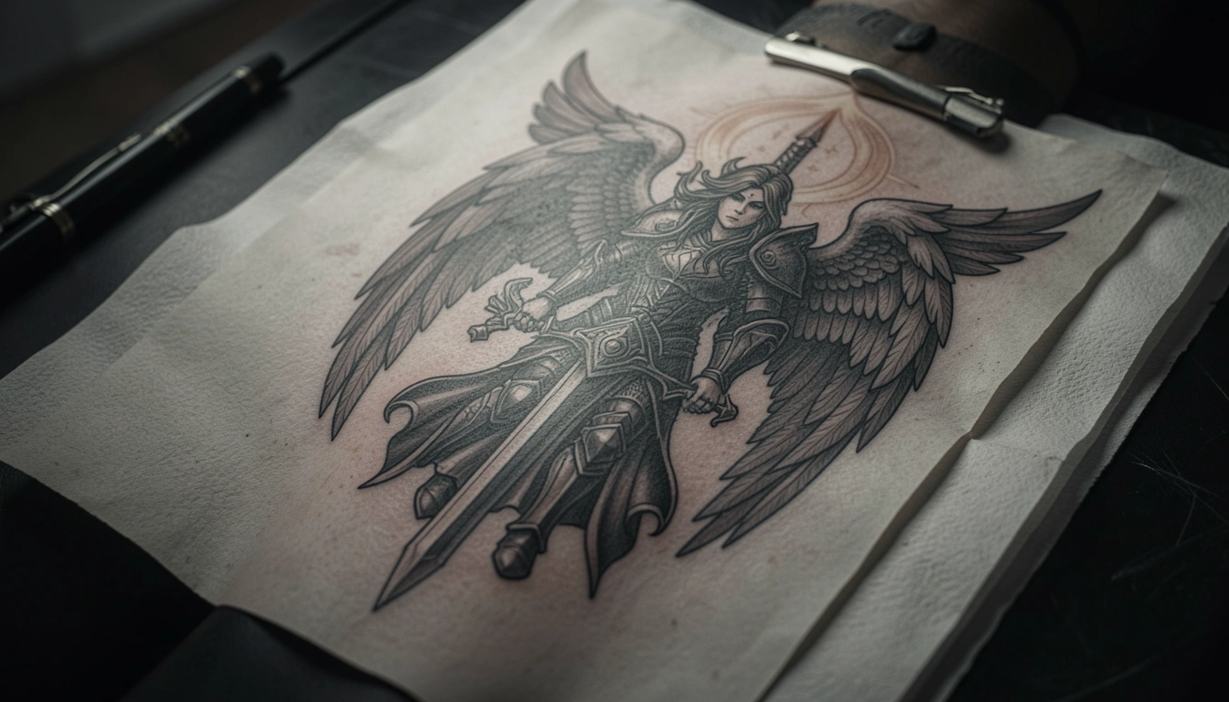 25 Celestial Angel Warrior Tattoos with Reverent Style