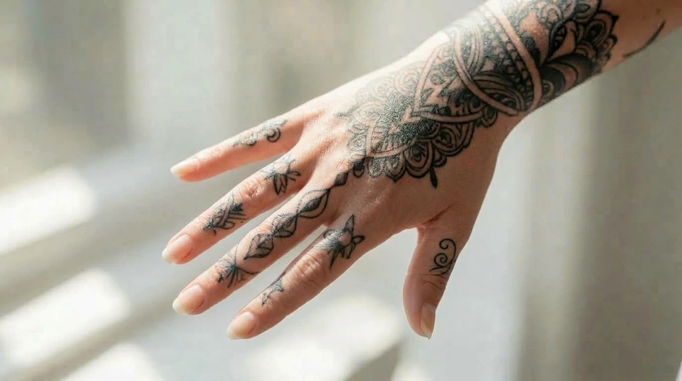 aesthetic full hand tattoo for women