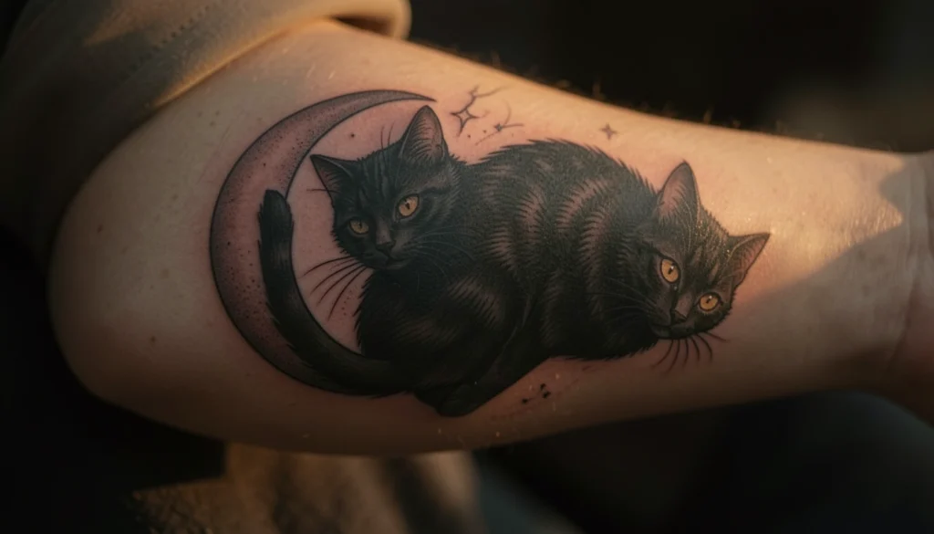 black cat tattoo with deep meaning